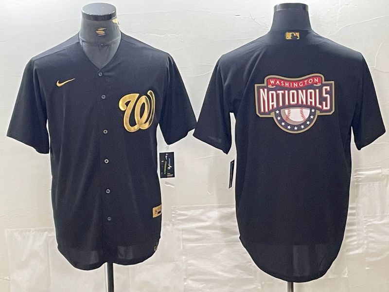 Men Washington Nationals Blank Black gold 4 th generation Nike 2024 MLB Jersey style 3